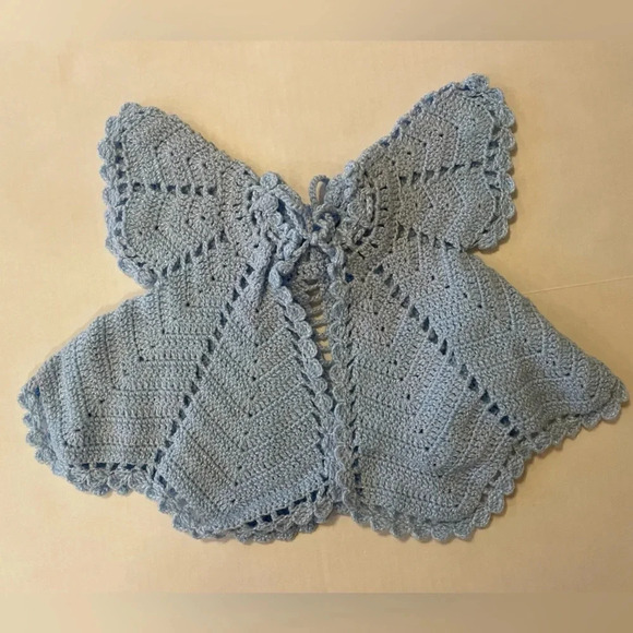 Crochet Light Blue 6-piece Set Baby Outfit Butterfly 3-9 Months NWOT - Picture 3 of 7